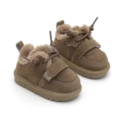 Bottes de neige chaudes en cuir pour bébé, chaussures en peluche pour garçons, semelle souple, mode non ald pour tout-petits et filles, hiver, nouveau, 2023