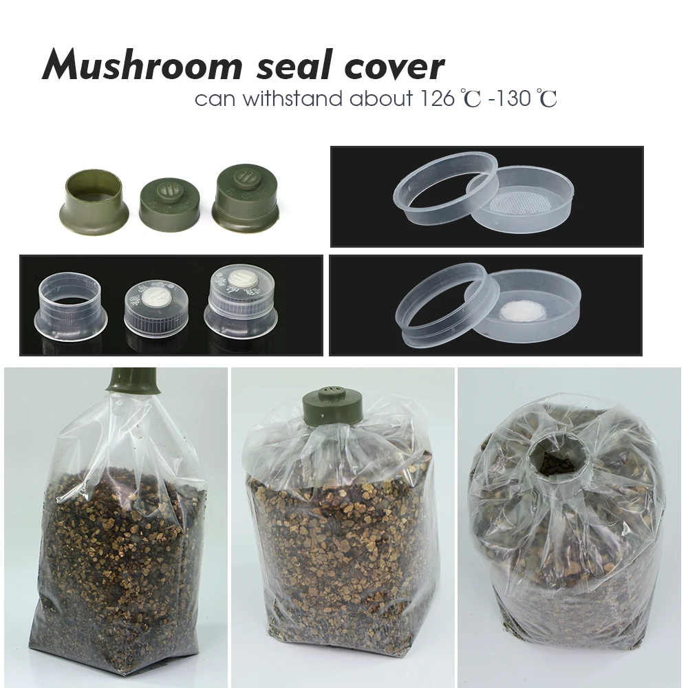Mushroom Bag Lock Loop Cap Polypropylene Mushroom Grow Ring Autoclaved Sterilization Sealable Filter Cover Gardening Accessorie