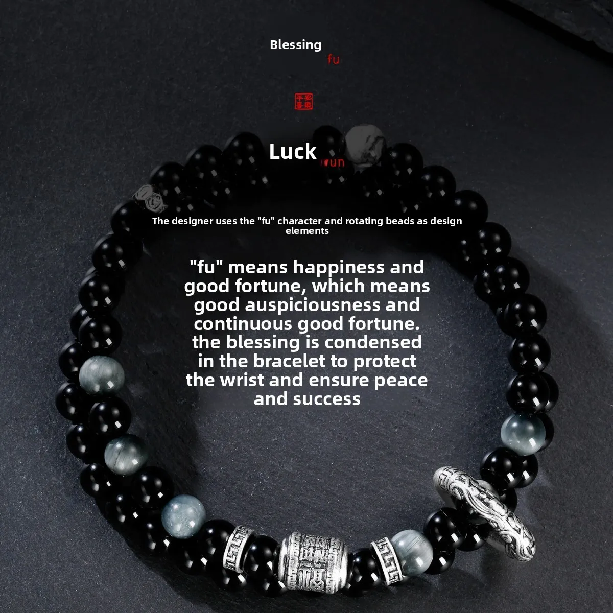 Chinese Style Auspicious Good Luck 925 Sterling Silver Obsidian Double Layer Bracelet For Men Peace Buckle Beaded Bracelet Perfe