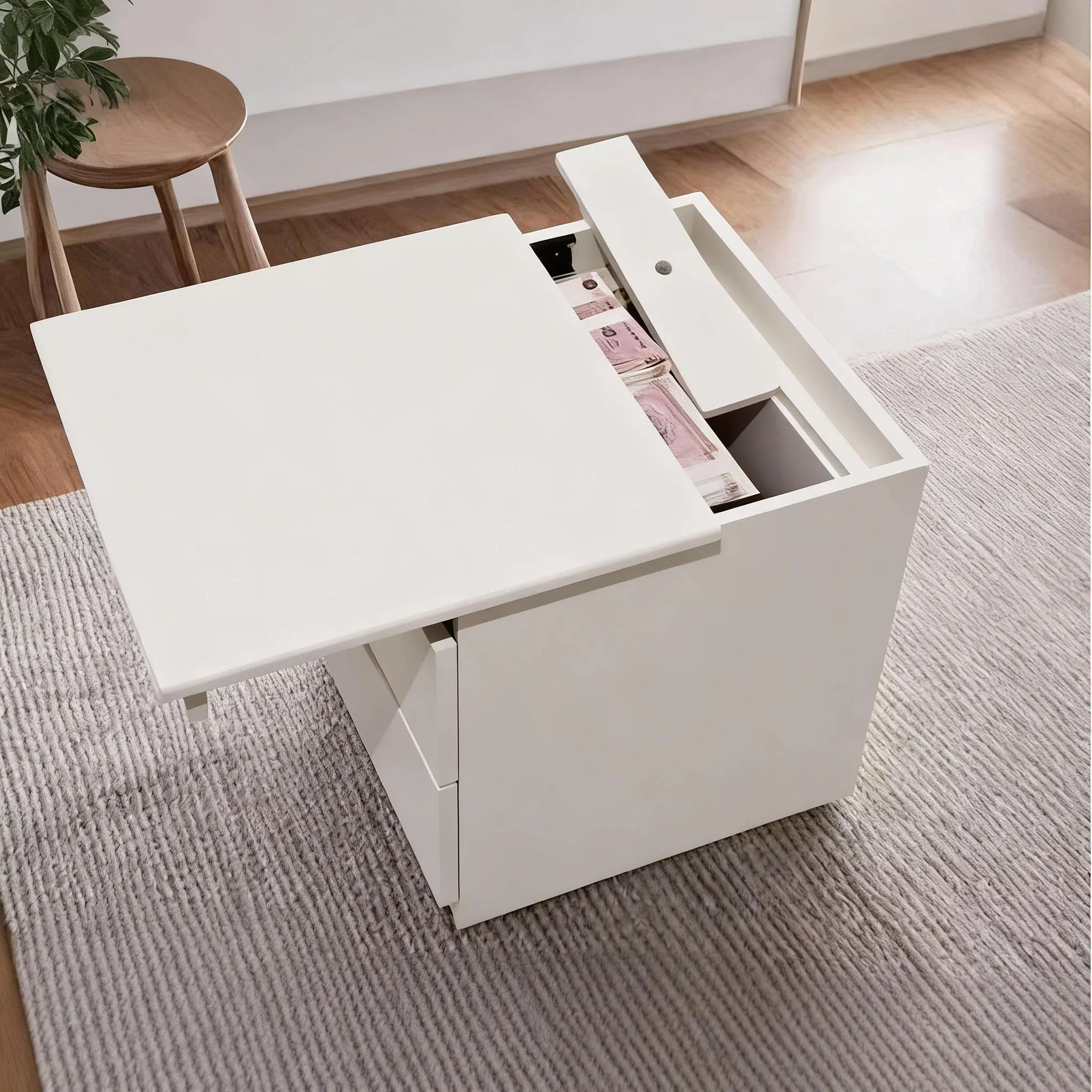 Chinese solid wood multi-functional hidden lattice bedside table simple bedroom dark drawer storage hidden privacy cabinet