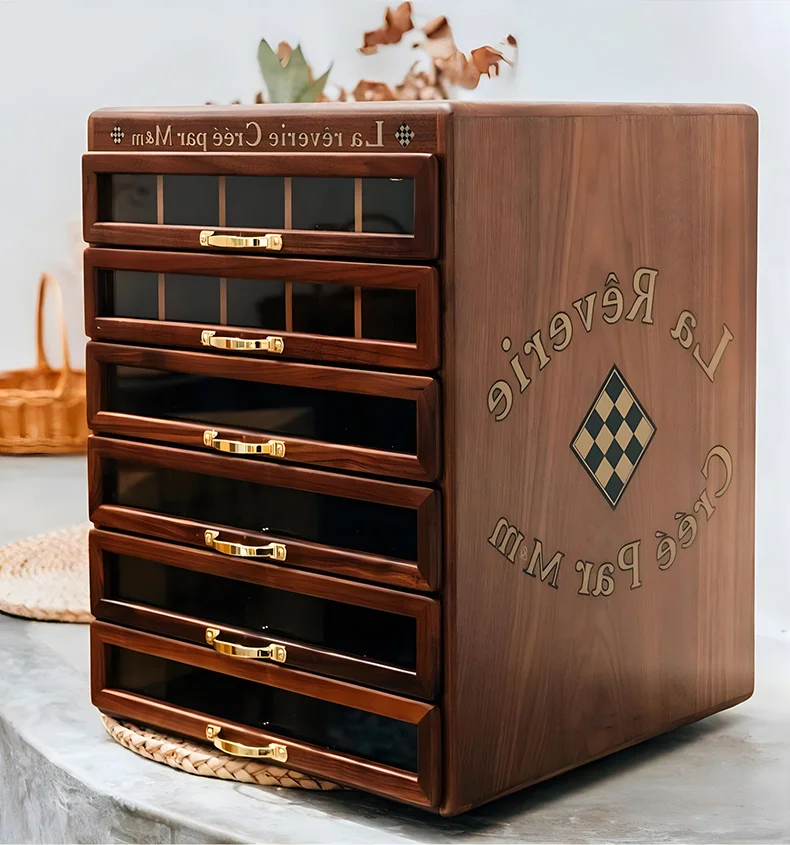 

Деревянный шкаф для хранения ювелирных изделий с 6 ящиками, большой органайзер для ювелирных изделий, коробка для демонстрации ювелирных изделий из цельного дерева, чайный сервиз