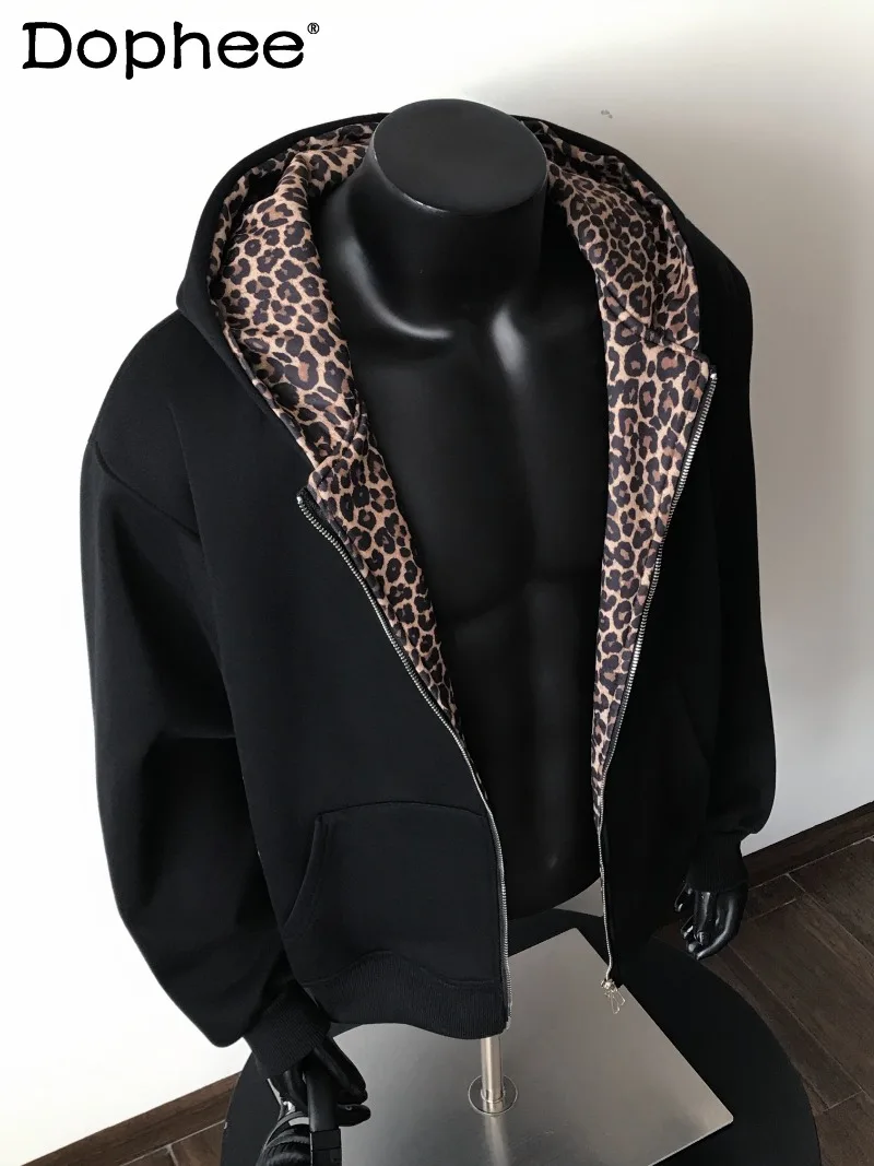 

American High Street Fashion Trend Patchwork Plaid Hooded Fleece Sweatshirt Autumn Winter Loose Casual Zipper Jacket for Men