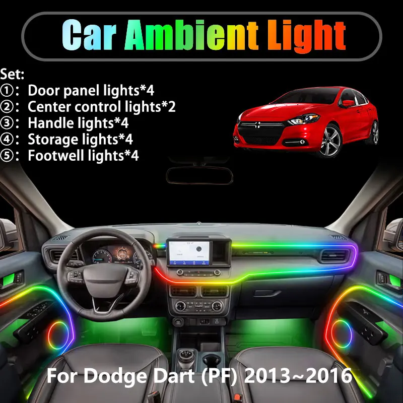 

For Dodge Dart (PF) 2013~2016 2014 2015 2/18 in 1 Car ambient lighting Led trunk interior led lights USB RGB Ensemble Streamer
