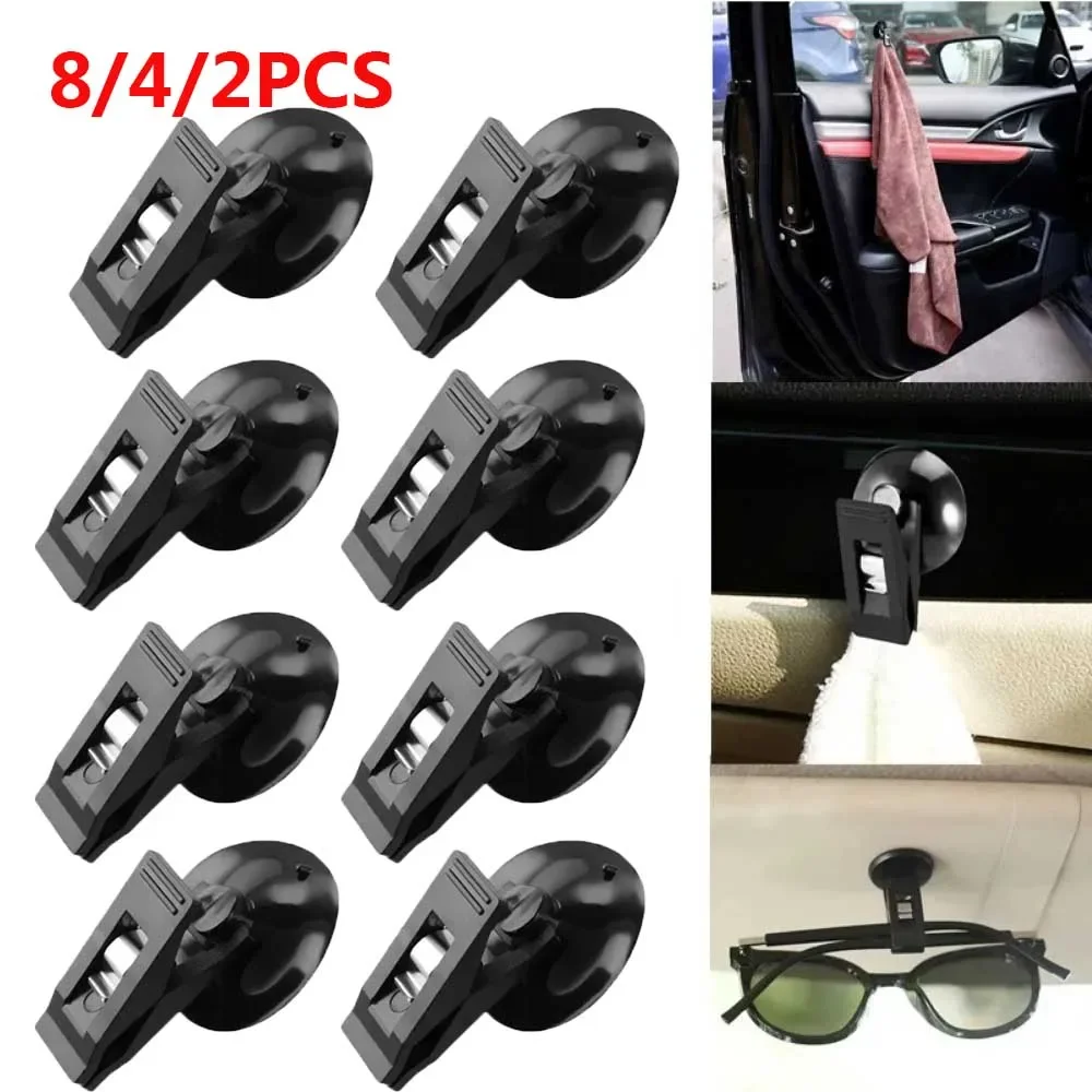 2/4/8Pcs Suction Cup Car Window Clip, Multifunctional Plastic Interior Hook, Card Umbrella Curtain Holder, Universal Car Interio