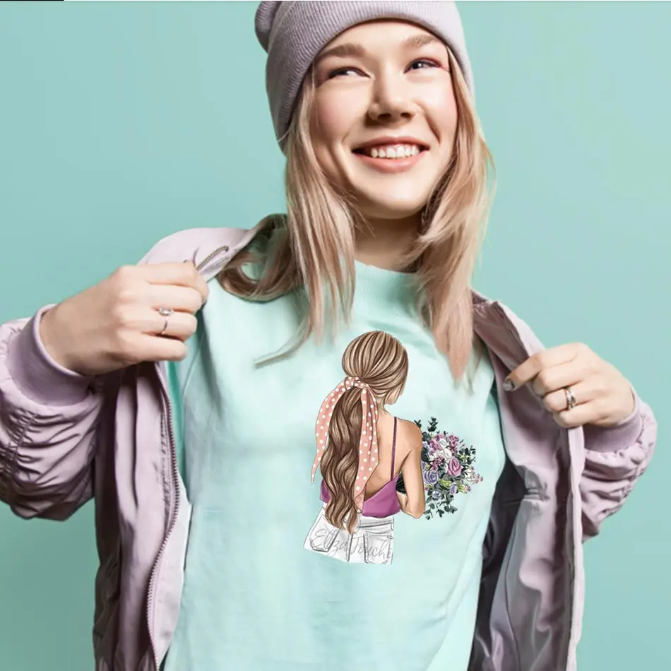 Fashion Girl Patches On Clothes DIY A-levels Iron On Transfer For Clothing Beautiful Fine Heat Sticker On T-shirt Top Appliqued