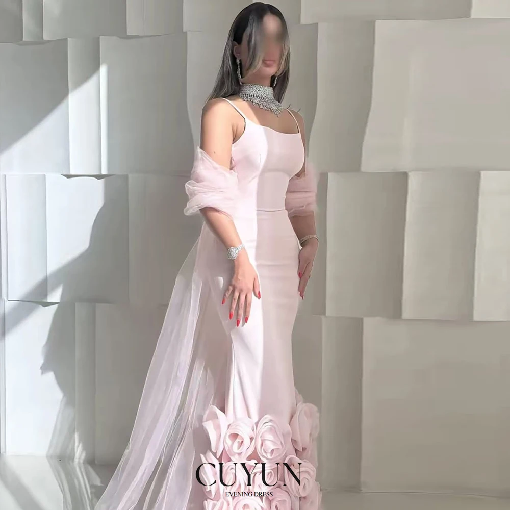 

CUYUN 3D Flowers Luxury Evening Dresses 2025 Woman Vestidos De Festa Women's Prom Dress 2025 Pink Elegant Party Dresses Mermaid