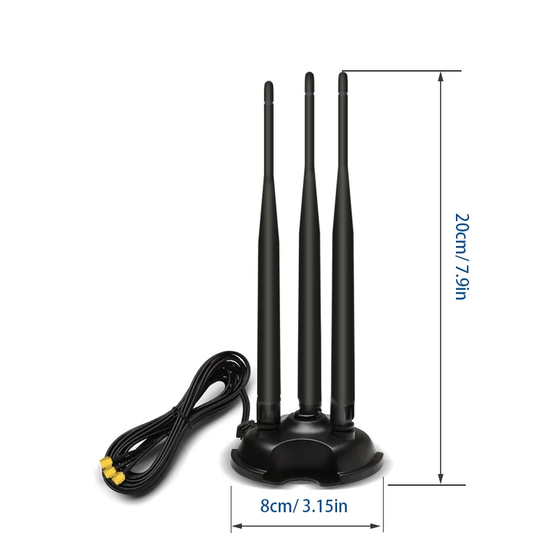 Antena de enrutador WIFI de banda dual, base magnética fuerte, 3 antenas omnidireccionales, tarjeta de red inalámbrica de alta ganancia, 2,4G, 5G,