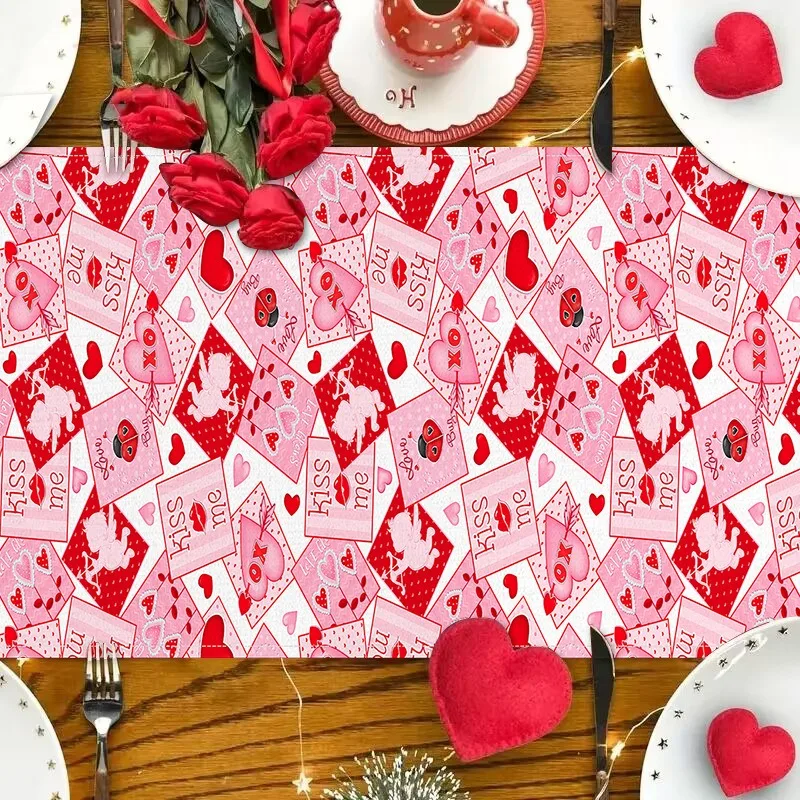 جديد عيد الحب قبلني مطبوعة الجدول عداء عطلة جو حفلة ديكور مفرش المائدة غرفة المعيشة المطبخ مفرش طاولة