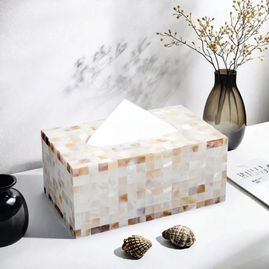Natural Shell Tissue Box European Style Restaurant Napkin Holder Bedroom Desktop Paper Draw Organizer Modern Home Decor Gift