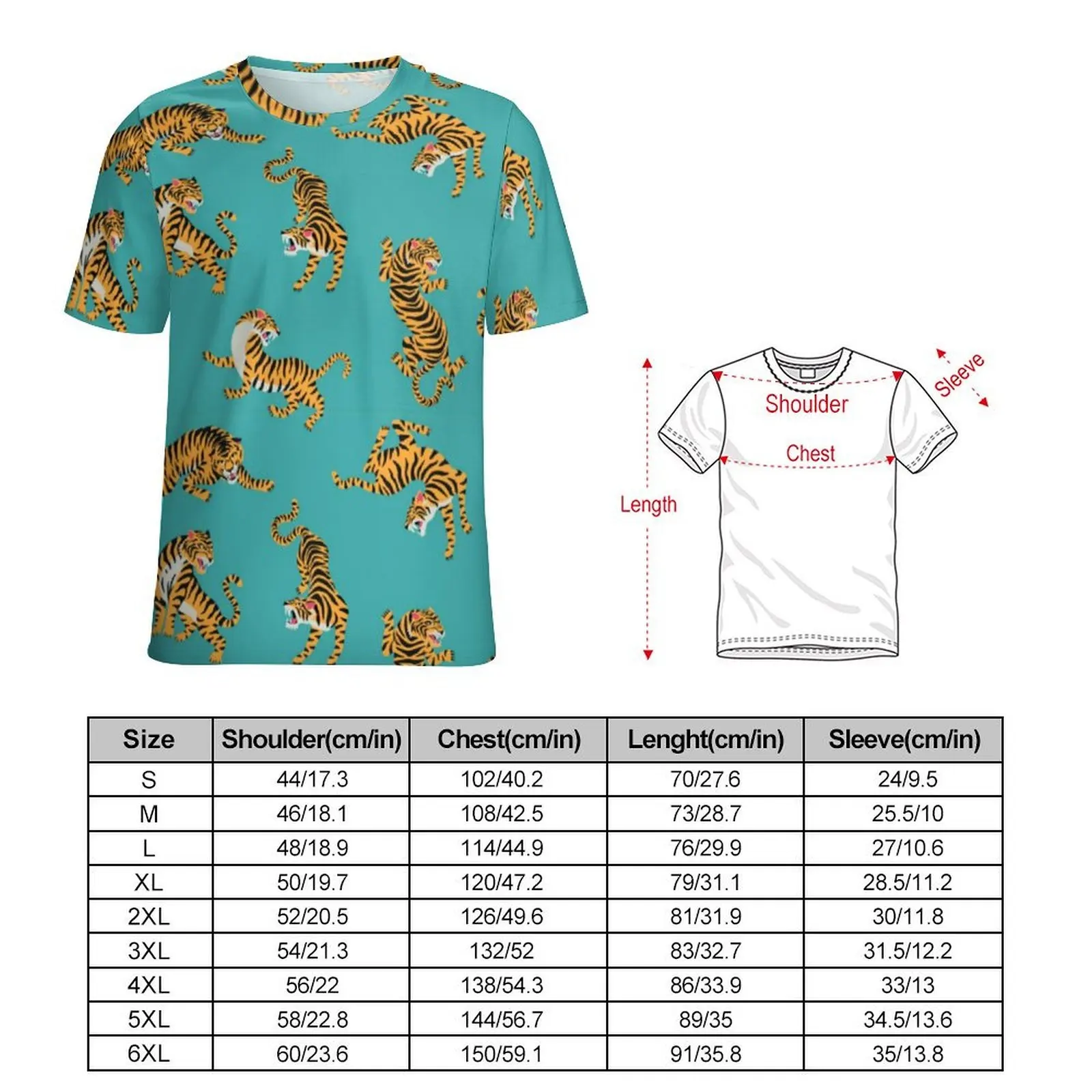 Tiger Animal Print T-Shirt For Male Wild Cat Custom O Neck T-Shirts Beach Trending Clothing Short-Sleeved Basic Oversized Tees