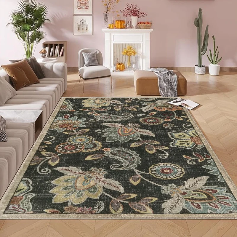 Vintage Bohemian Floral Paisley Area Rug Non-Slip Floor Mat for Living Room Bedroom Neutral Boho Home Decor