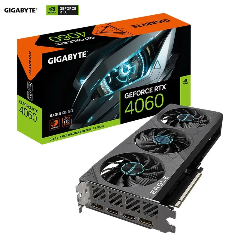 Used Gigabyte RTX4060 EAGLE OC 8G Graphics  With Triple Fans Falcon e-sports gaming desktop computer independent graphics card