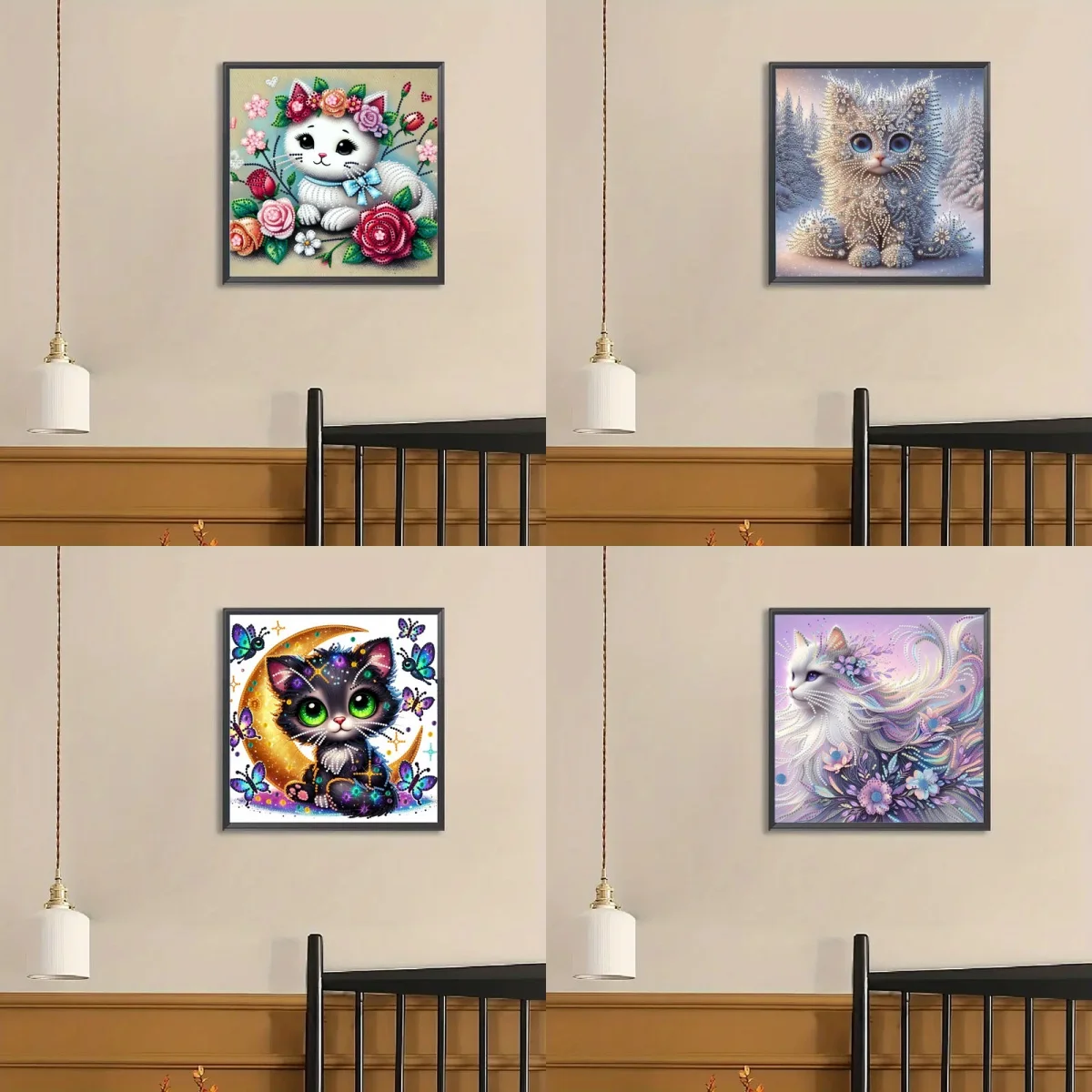 1 juego de pintura de diamante irregular con patrón de gato sin marco DIY, adecuado para decoración de paredes y artículos decorativos
