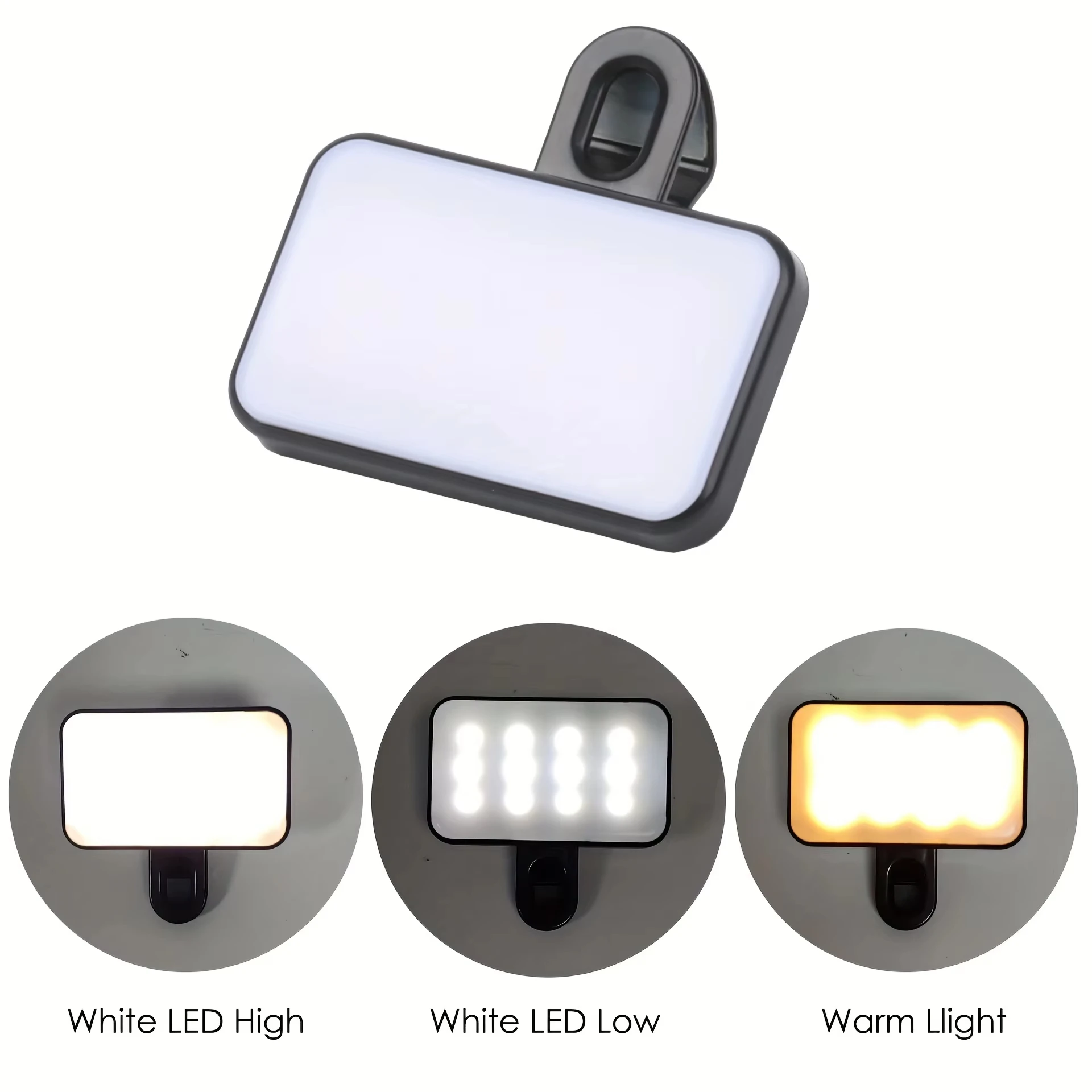 LED Portable Selfie Fill Light 3 Modes Rechargeable Selfie Live Streaming USB for PC Laptop Computer Smartphone Clip Fill Light