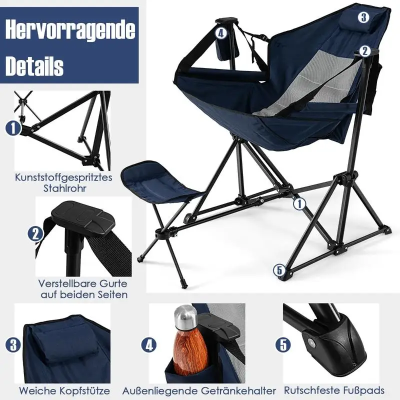 

Hammock Camping Chair with Retractable Footrest and Carrying Bag-Navy