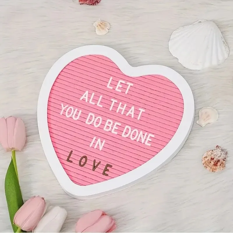 heart-shaped felt letter board message sign -10x10 inches message board