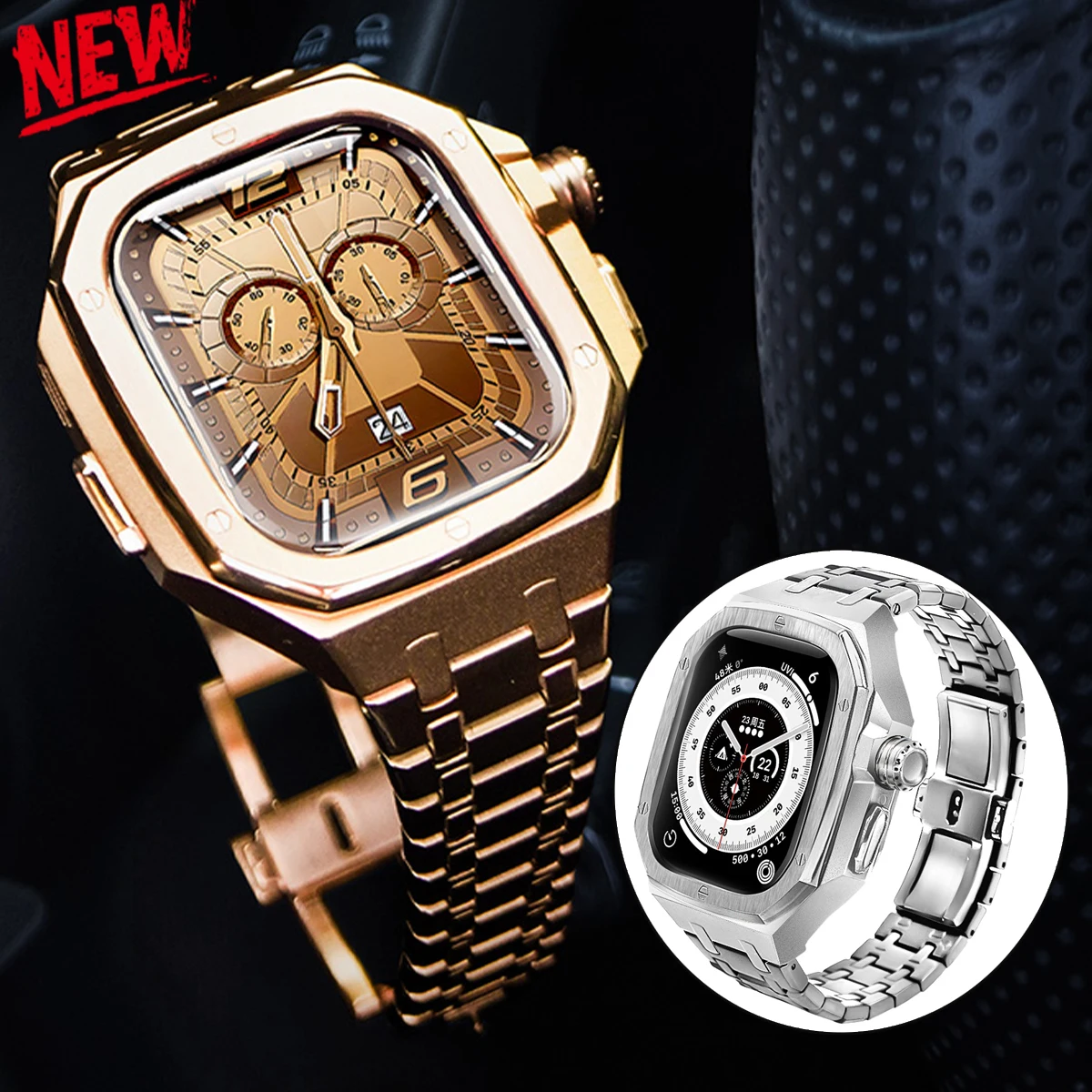 Luxury Modification Kit For Apple Watch Ultra 2 1 Replacement Accessories Metal Case+Stainless Steel Strap for iWatch 49MM