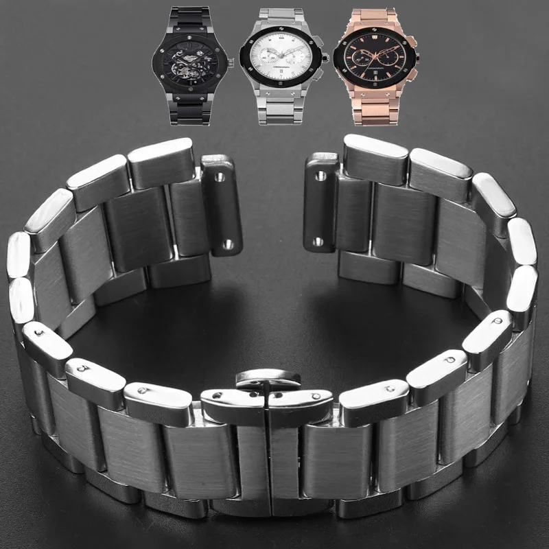 27-19mm Stainless Steel Strap Silver For Hublot Watch Belt Bracelet Big Bang Classic Fusion Series Men Women Watch Band