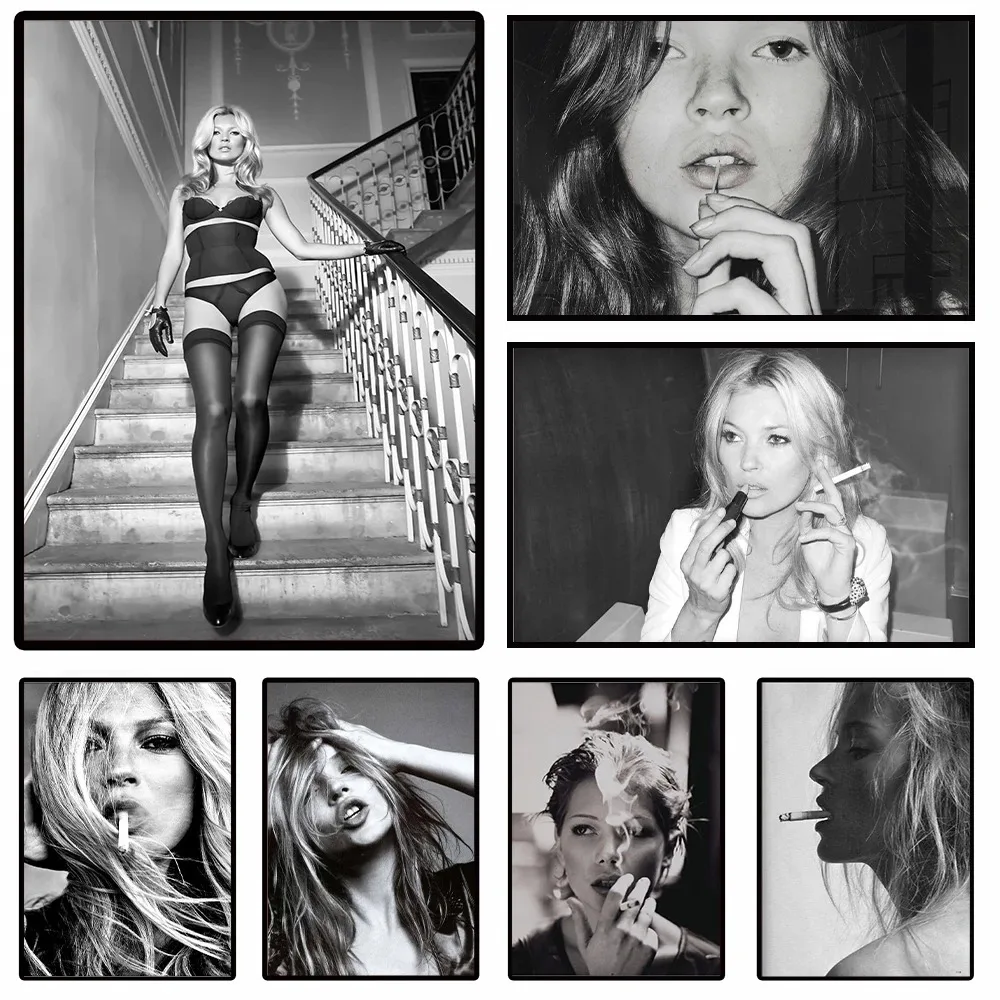 Star Model Kate Moss Poster Figure Portrait Print Modern Black and White Celebrity Wall Art Canvas Painting Room Home Decor