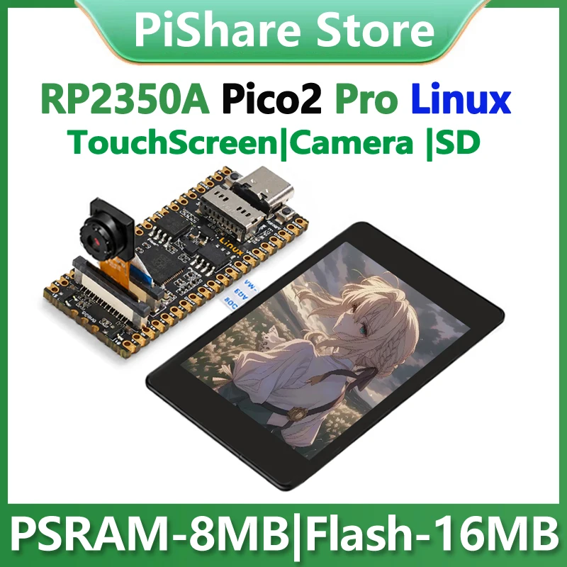 Carte de développement Raspberry Pi Pico 2 Pro RP2350A Linux N16R8 PSRAM-8MB avec écran tactile, caméra, double cœur et double architecture