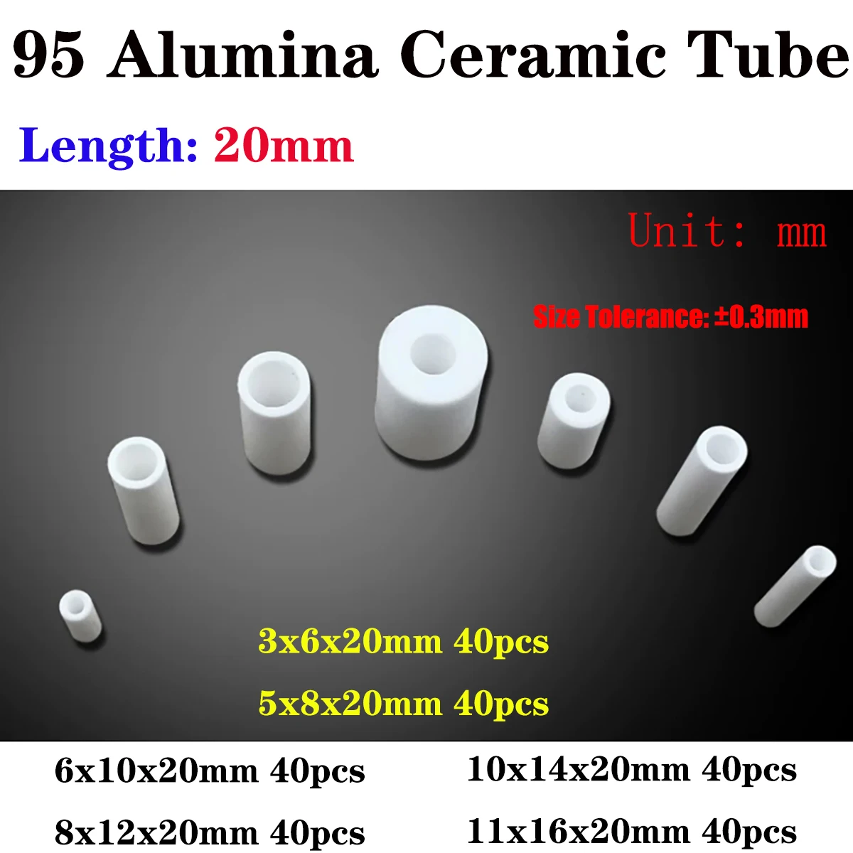 95% Alumina Ceramic Tube 20mm Short Corundum Sleeve High Temp Thermocouple Insulator