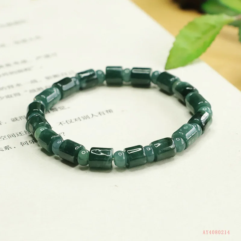 Natural A jadeite bracelet, blue water jade bucket bead bracelet, jewelry woman