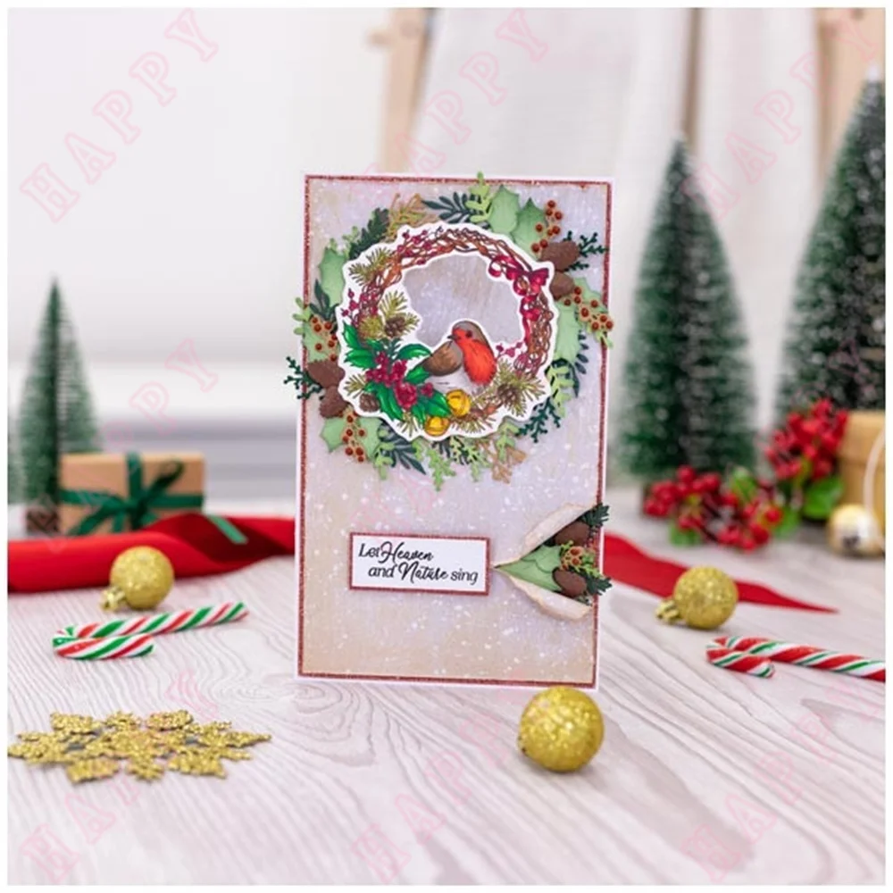 Metal Cutting Dies Seasonal Robin Redbreast Foliage DTY Scrapbook Paper Craft Diary Decoration Handmade Embossing Mould For 2022