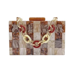 Luxury Acrylic Clutch Purse Coffee Plaid Patchwork Evening Bags Designer Chain Crossbody Bag Wedding Party Women Wallet Handbags