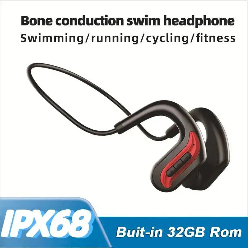 

Bone Conduction Bluetooth 5.0 Neckband Earphones Buit in 32G Rom 38g Lightweight IP68 Waterproof Swimming Sports Hifi Headset