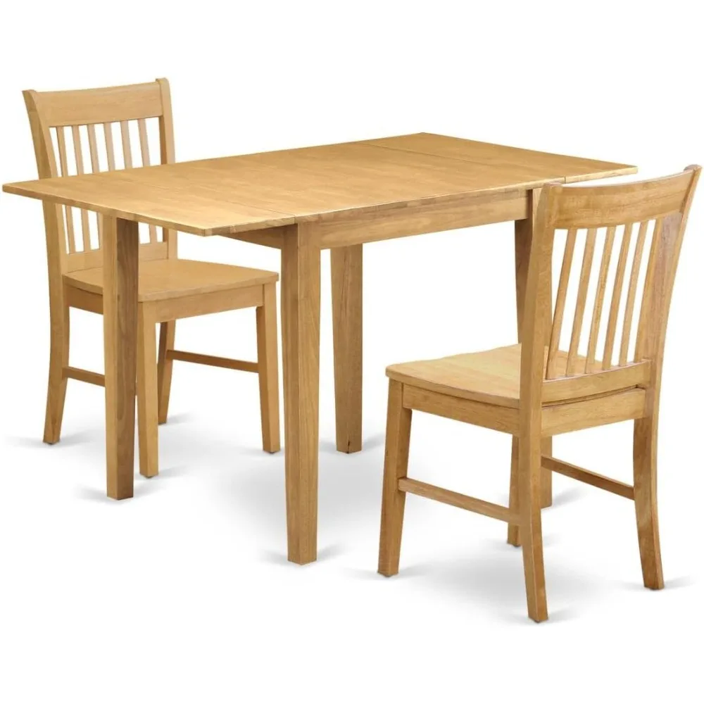 

3 Piece Kitchen Set for Small Spaces Contains a Rectangle Table with Dropleaf and 2 Dining Room Chairs Oak