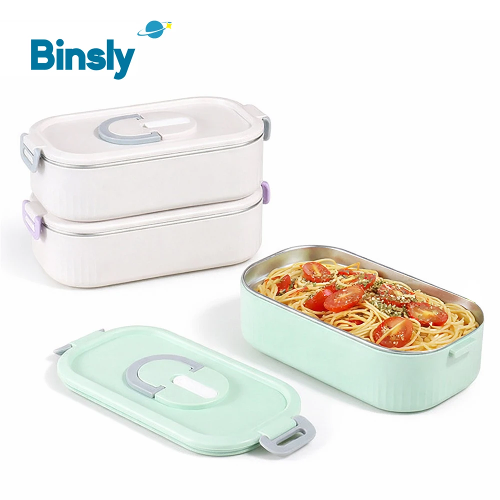 Portable Rectangular Stainless Steel Bento Box Insulated Leak-Proof 800ml Lunch Box with Handle Sealed Food Container for Travel