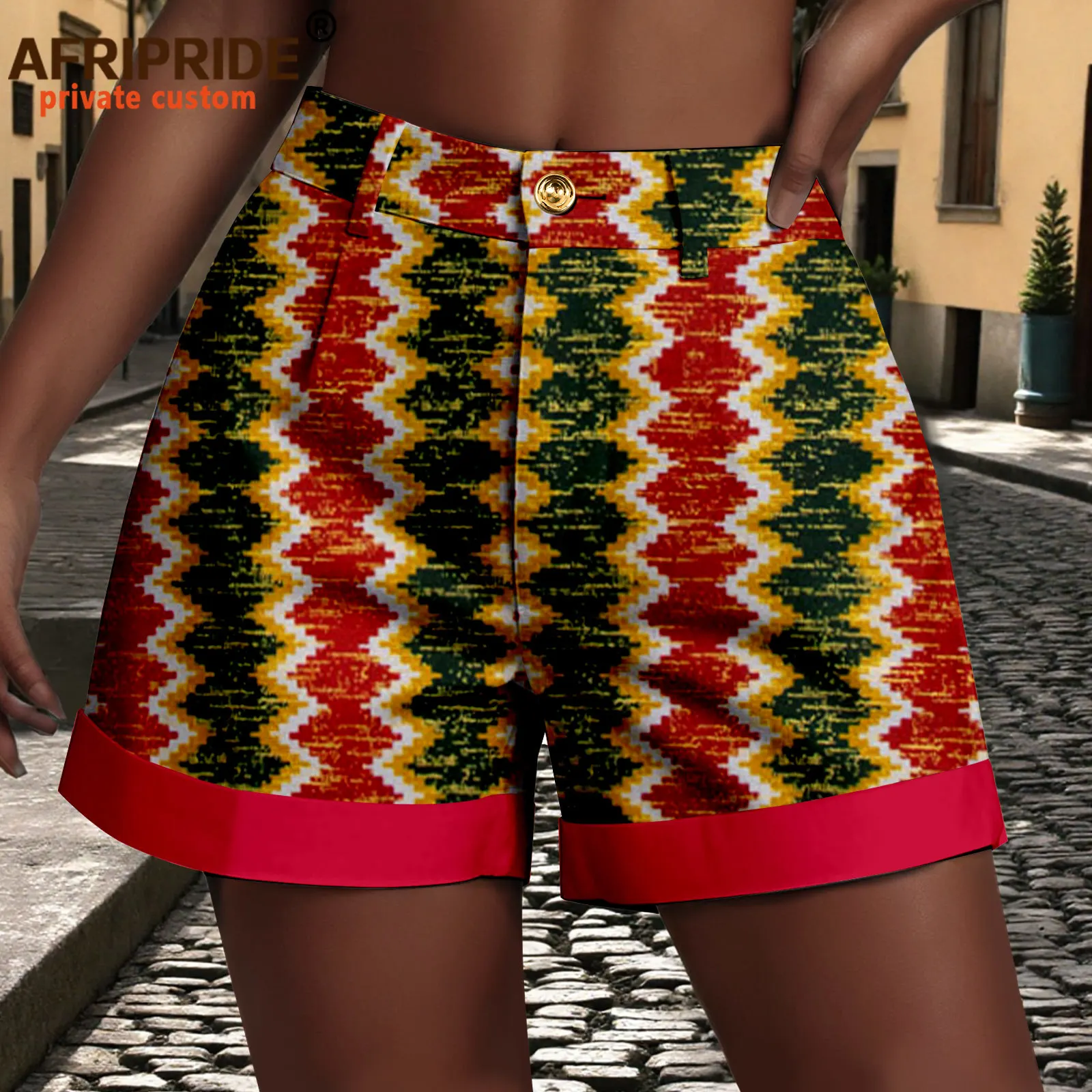 Women's Shorts High Waist One Button Summer Casual Shorts for Women Loose African Print Ladies Shorts with Pockets 2521002