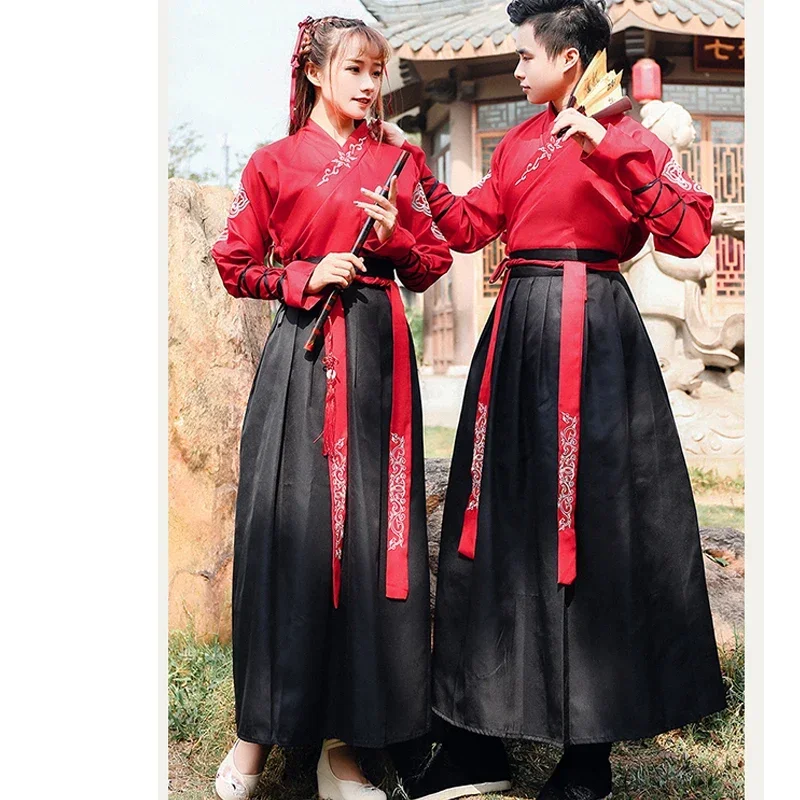 Gaun Tiongkok Hanfu Korea Gaun Wanita Pria putih biru baju Kimono bordir Cosplay gaya Tiongkok pakaian tradisional Tiongkok