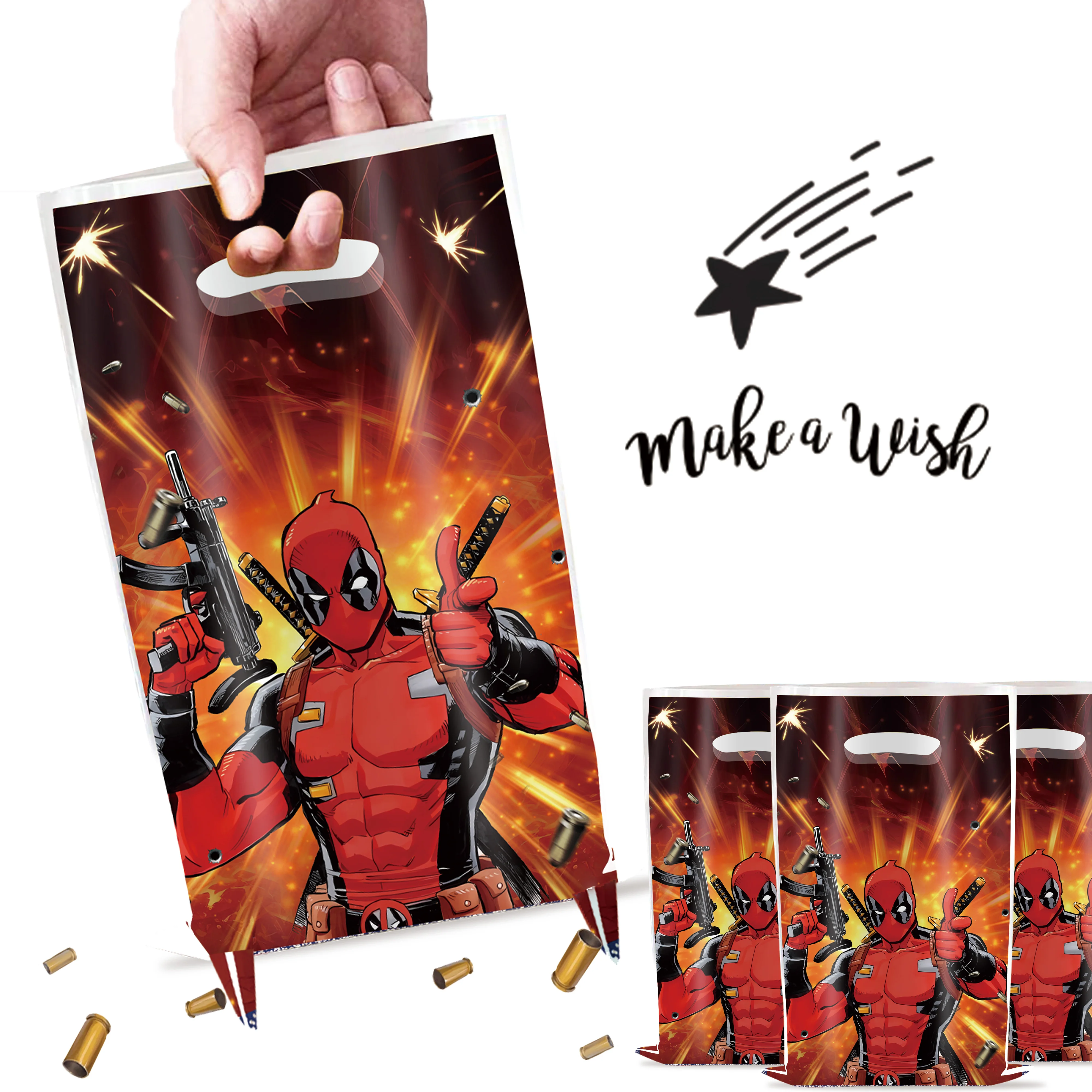 New Superhero Cartoon Deadpool 3 Gift Bags Plastic Candy Loot Bag Handle Gift Bag Kids Favor Birthday Party Decoration Supplies