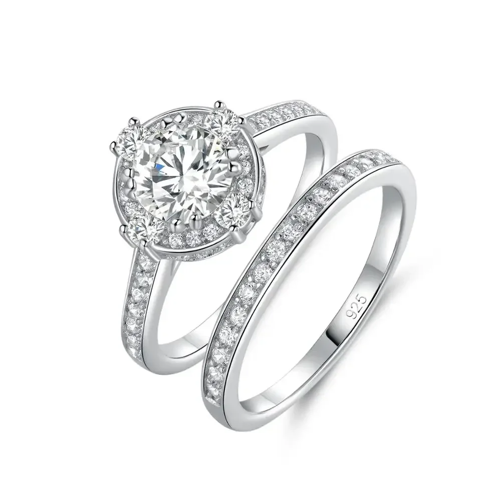 TKJ Stackable Rings  925 Sterling Silver Finger Ring 7mm Large Round Cubic Zirconia Ring Elegant Women Fashion Cocktail Jewelry