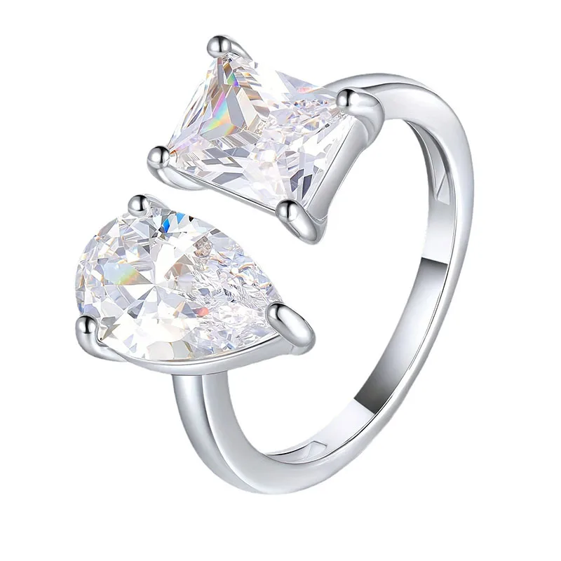Apexelle Brand Fashion Jewelry Copper Ring Adjustable Open Rings For Women Waterdrop Shaped Geometric Zircon Inlay Fine Jewelry