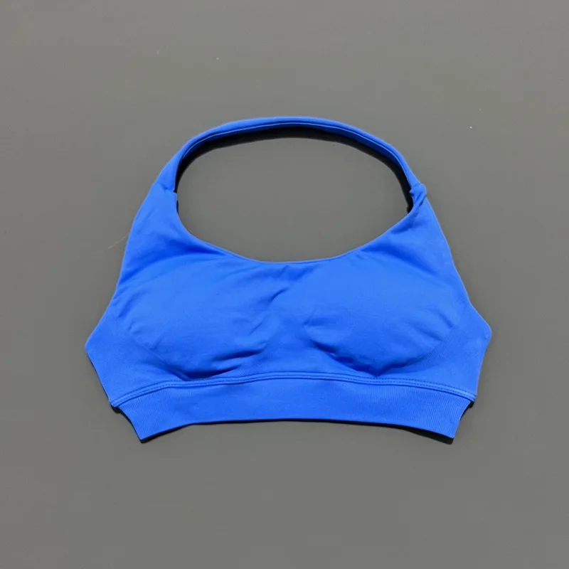 HISTELLO Sports Bra Women Seamless Yoga Underwear Halter Neck Strap Open Back Design Gym Top Workout Fitness Running Bra image 5
