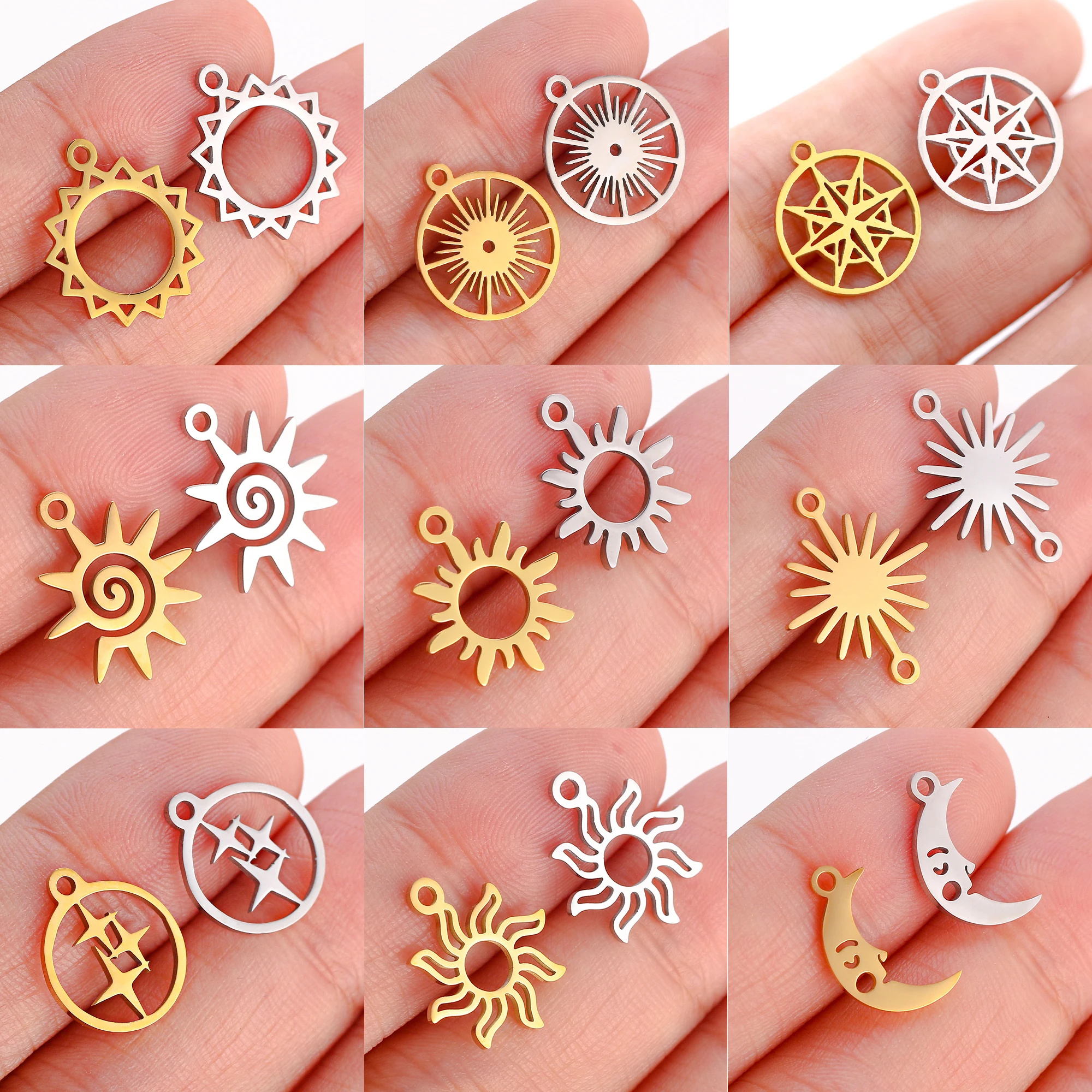 

5Pcs Stainless Steel Moon&Sun&Star Charm Jewelry Making Accessories Supplies DIY Necklace Bracelet Celestial Pendants Findings