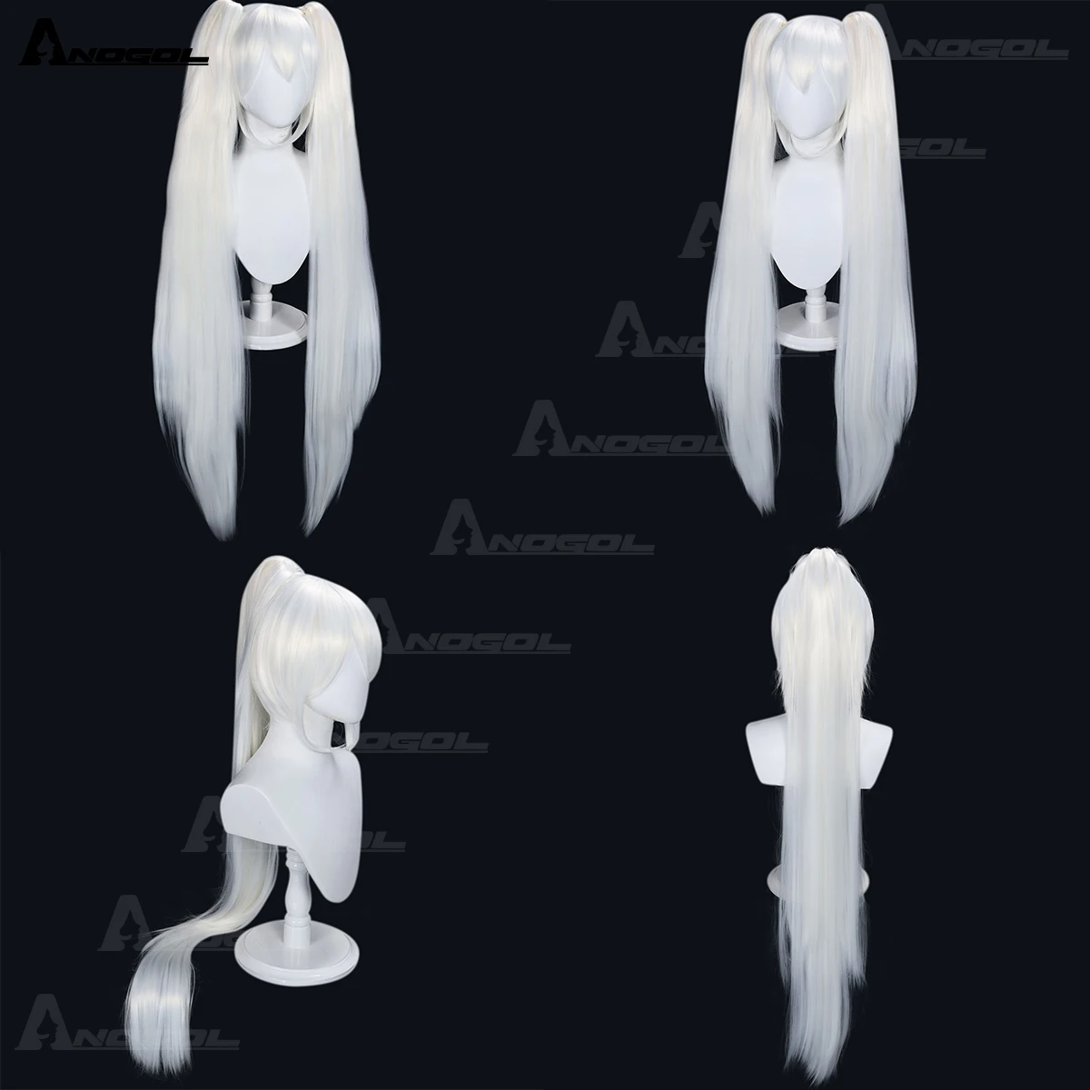 AN Synthetic 47Inch MIKU Cosplay Colored Wig Snow Miku Long Light Blue Gradient White Orange Green Clip on Double Ponytails Wigs