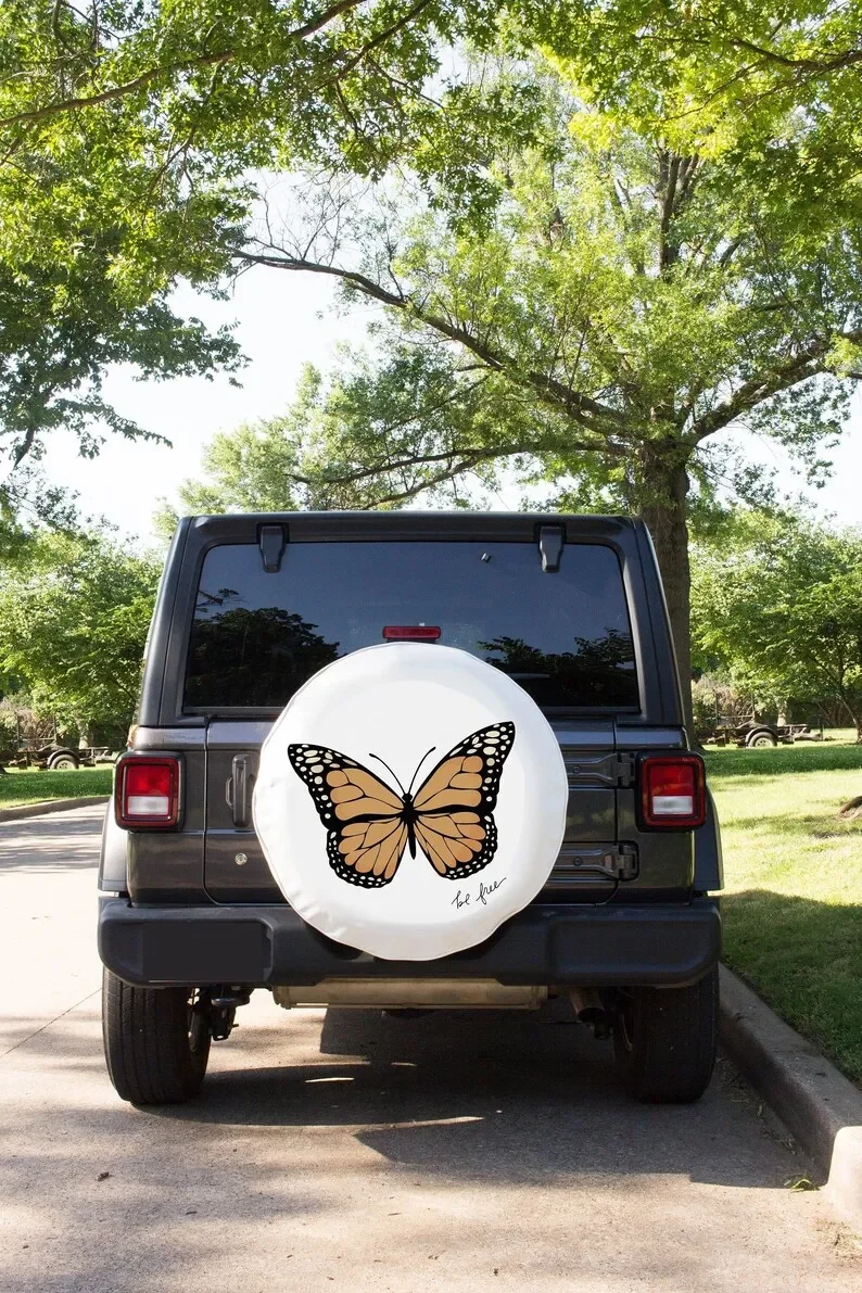 Butterfly Tire Cover, White Tire Cover, Christmas Gift