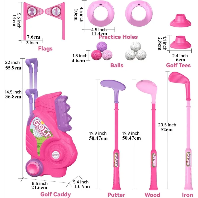 유아용 골프채 세트, 바퀴 달린 골프 카트, 어깨 스트랩, 실내 및 실외 스포츠 장난감, 남아 여아용 크리스마스 선물