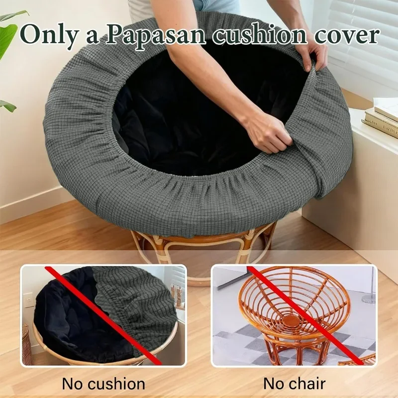Round Papasan Chair Cushion Cover Corn Kernel Texture Plush Slipcover Removable Single Moon Chair Seat Cover Without Chair Frame