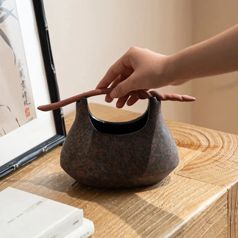 Ceramic Vase Hand-carried Basket Desktop Storage Container Fruit Platter Pallet Flower Vase Home Decoration Accessories