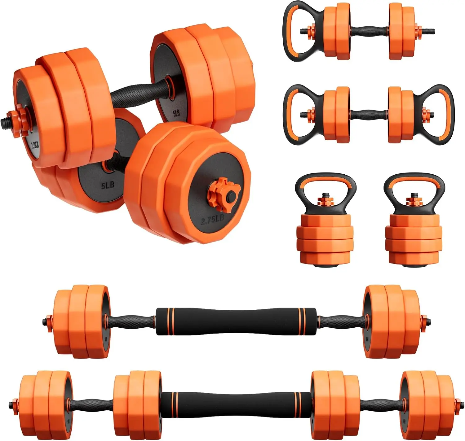 Adjustable Dumbbell Set,25/45/65lbs - Double-nut Fastening - 5 in 1 Free Weights as Barbell, Kettlebells, Push up Stand for Home
