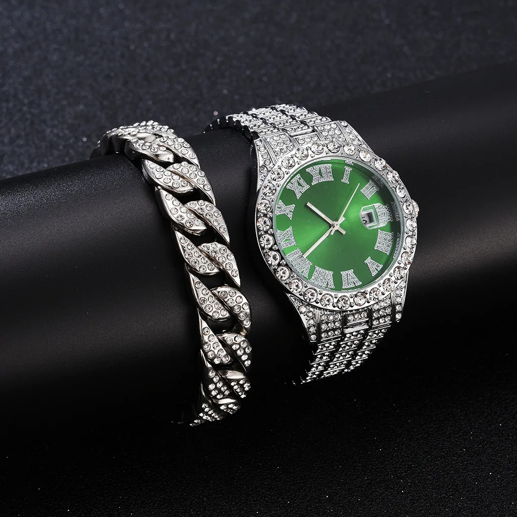 

Personalized Hip Hop Watch with Shiny Rhinestones for Men, Luxury Clock, Band Length, Iced Steel Belt, 40mm Diameter Glass Dial