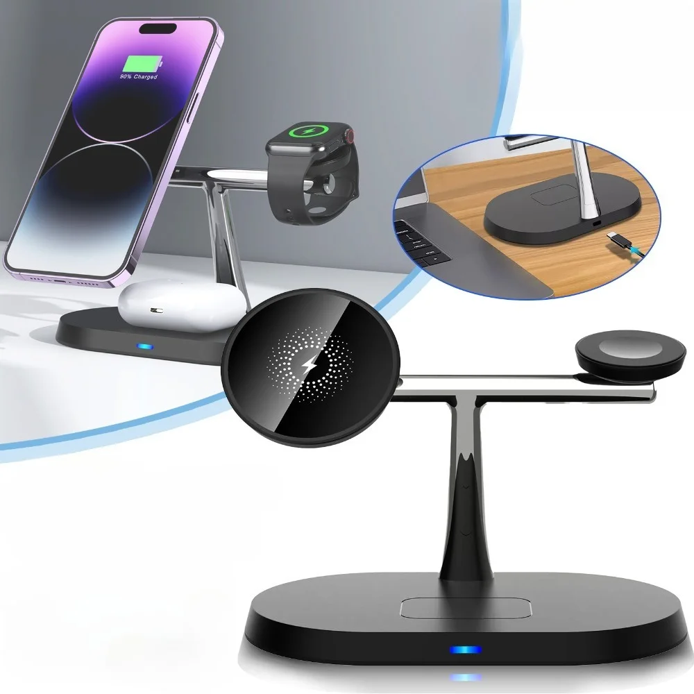3-in-1 Magnetisches Kabelloses Ladegerät und Telefonhalter für Magsafe iPhone 17~12 Samsung Xiaomi Apple Watch Airpods Pro 4/3 Schnelles Aufladen – Detail 2