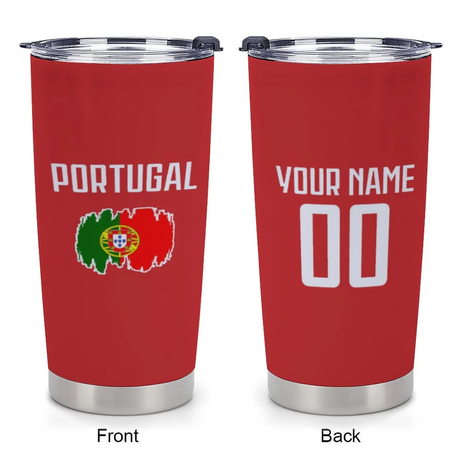 

Personalized Portugal Tumbler 20oz Stainless Steel Insulated Cup Custom Name Number Travel Coffee Mug for Fans Birthday Xmas