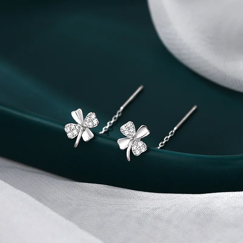 2024 New Fashion Long Tassel Zircon Love Drop Earrings For Women Sparkling Ear Line Earrings Jewelry Party Gifts