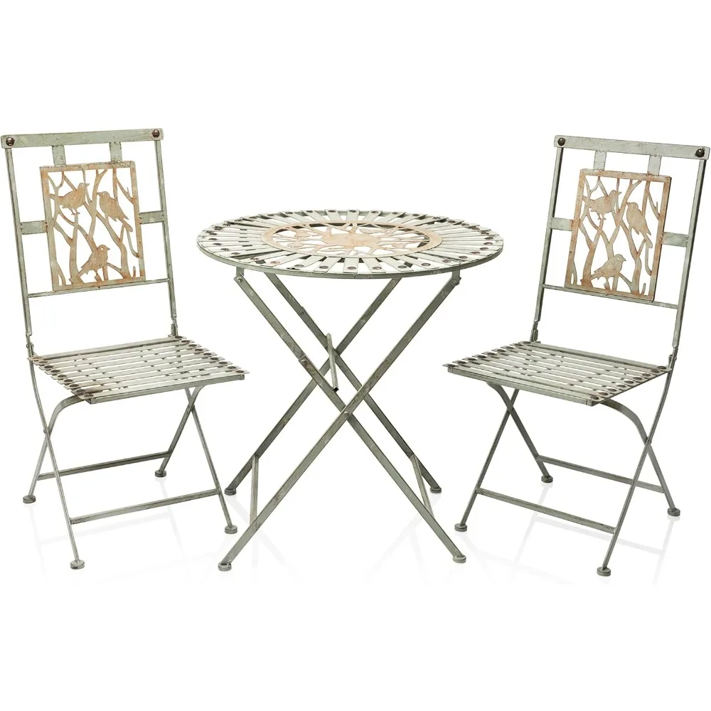 

Indoor/Outdoor Bird Design 3-Piece Bistro Set Folding Table and Chairs Patio Seating