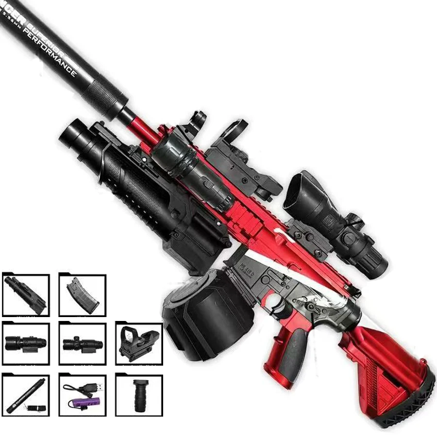 416 volledig uitgerust automatisch speelgoedpistool dat 7-8 mm hydrogelkogels brandt, jongensspeelgoed met handmatige infrarood herladen, nieuwjaarscadeau
